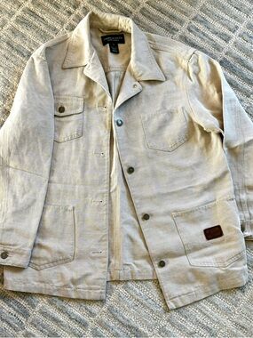 Vtg 90s Lauren Jeans Co Ralph Lauren Chore Jacket Linen Blend Barn Coat Cream M